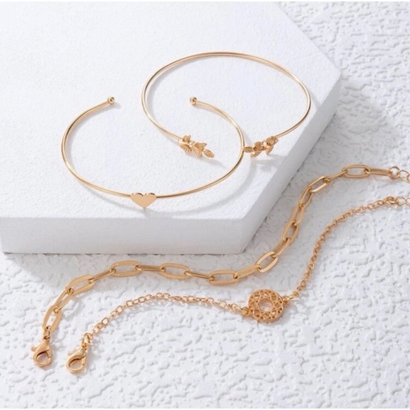 2 LEFT! 4 piece Gold Leaf Bangle Bracelet Set - Picture 2 of 5